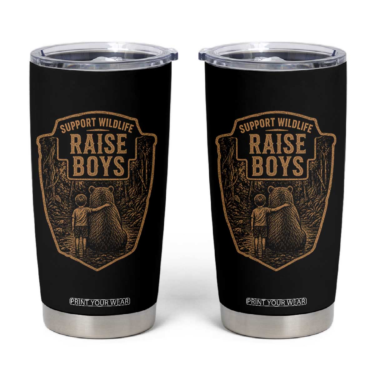 Support Wildlife Raise Boys Tumbler Cup Funny Mama Bear Outdoor Family Nature Lover Gift TS10 Black Print Your Wear