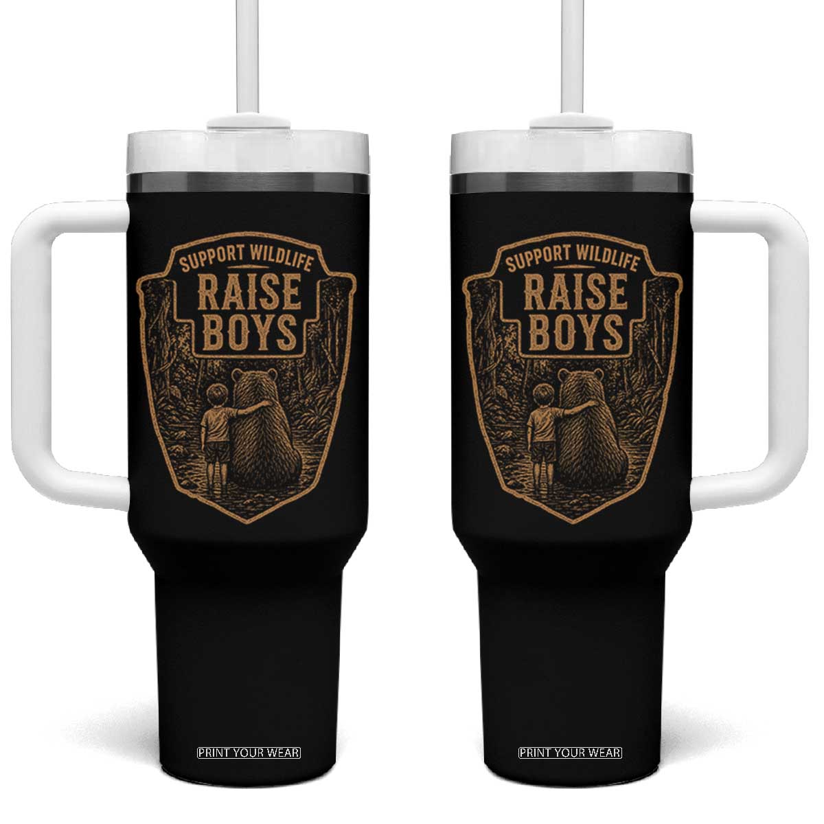 Support Wildlife Raise Boys Tumbler With Handle Funny Mama Bear Outdoor Family Nature Lover Gift TS10 One Size: 40 oz Black Print Your Wear