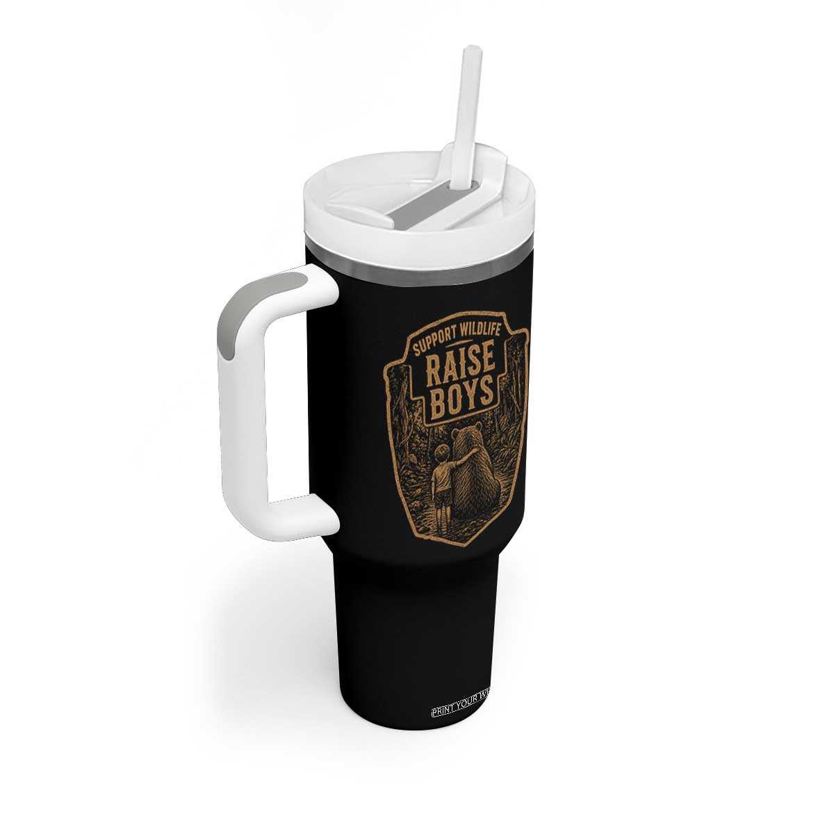 Support Wildlife Raise Boys Tumbler With Handle Funny Mama Bear Outdoor Family Nature Lover Gift TS10 Print Your Wear