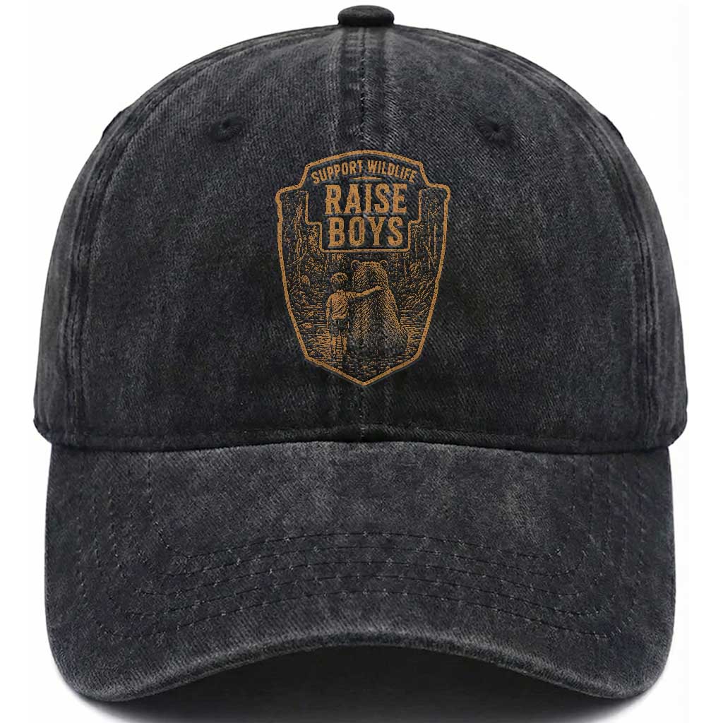 Support Wildlife Raise Boys Washed Cotton Baseball Cap Funny Mama Bear Outdoor Family Nature Lover Gift TS10 Print Your Wear