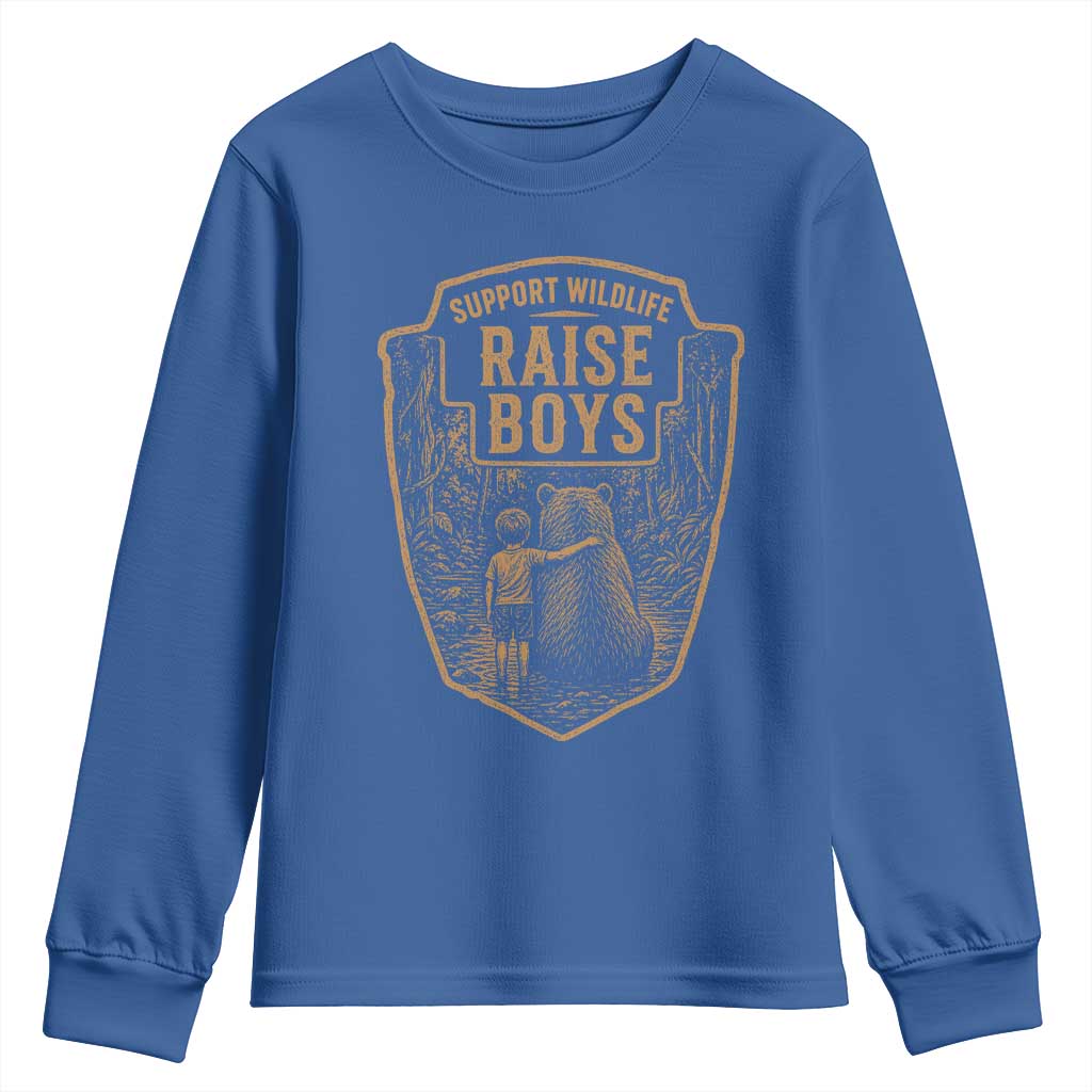 Support Wildlife Raise Boys Youth Sweatshirt Funny Mama Bear Outdoor Family Nature Lover Gift TS10 Royal Blue Print Your Wear
