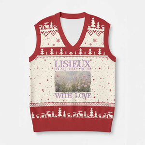 St Therese of Lisieux V-Neck Knit Sweater Vest Catholic Saint Gift for Girls Orthodox Christian TS10 Beige Red Print Your Wear