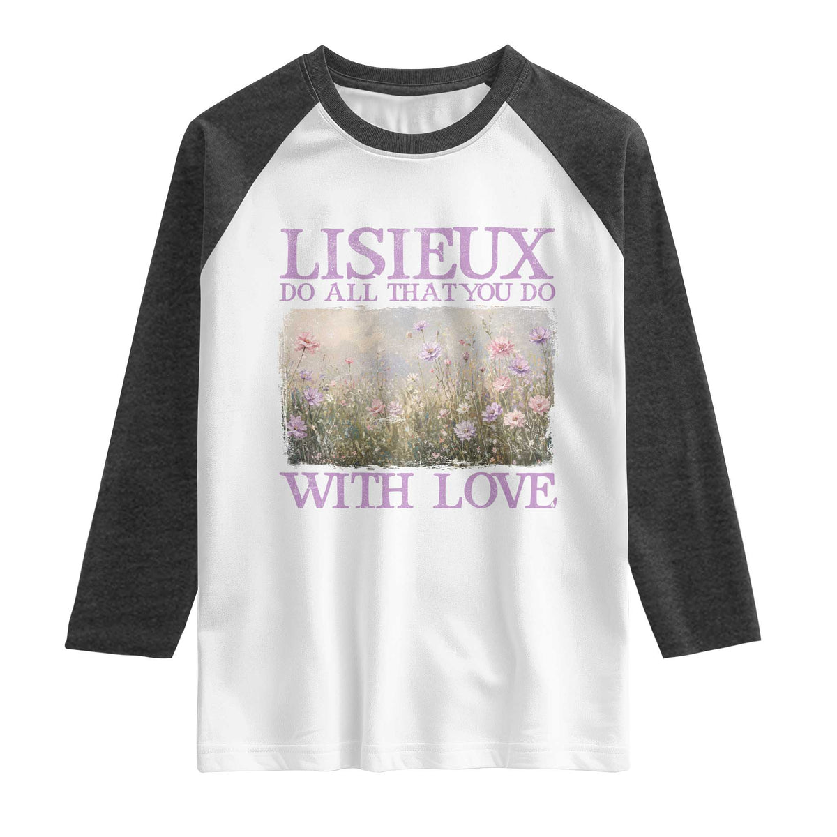 St Therese of Lisieux Raglan Shirt Catholic Saint Gift for Girls Orthodox Christian TS10 White Heather Charcoal Print Your Wear