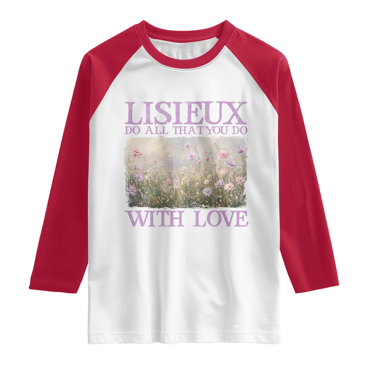 St Therese of Lisieux Raglan Shirt Catholic Saint Gift for Girls Orthodox Christian TS10 White Red Print Your Wear