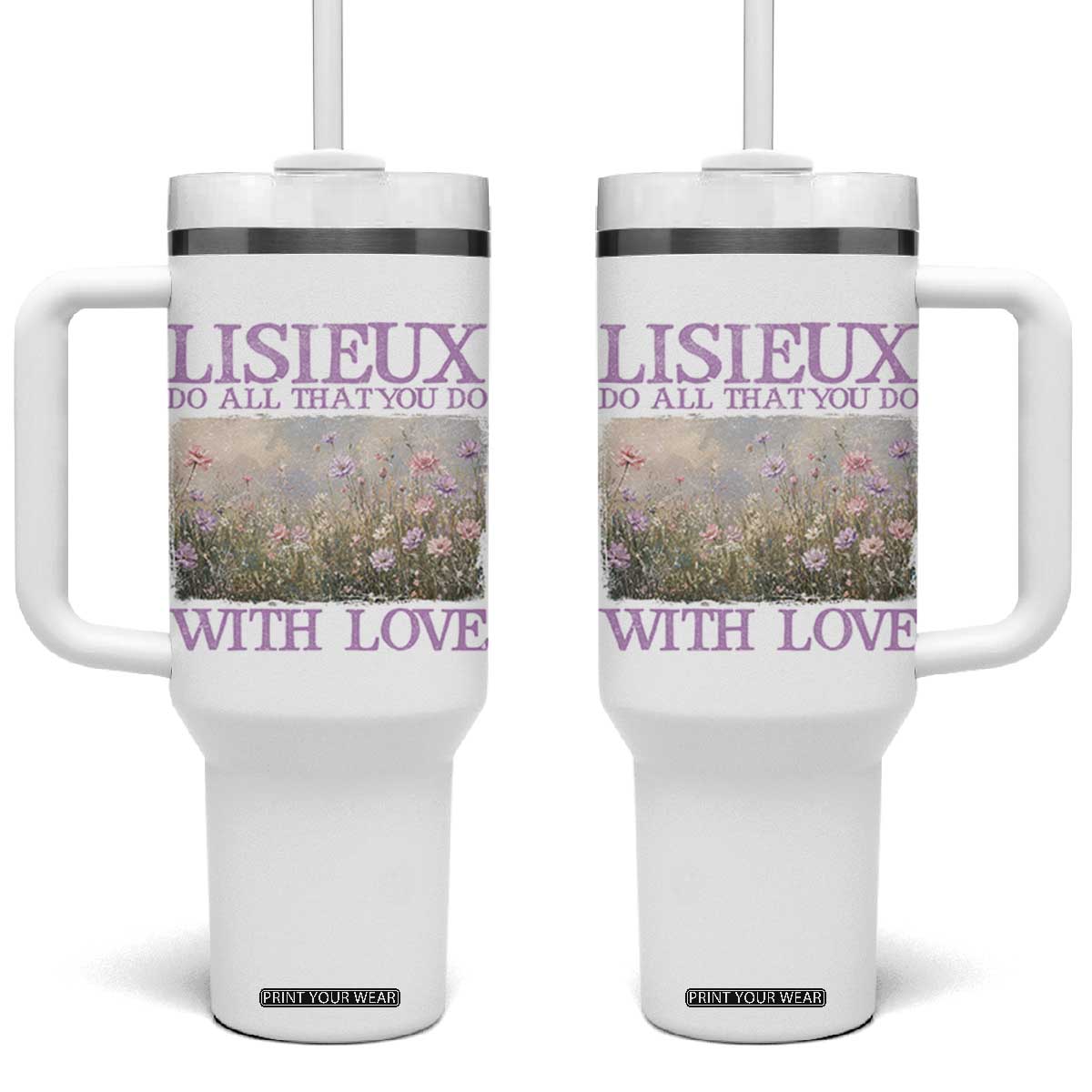 St Therese of Lisieux Tumbler With Handle Catholic Saint Gift for Girls Orthodox Christian TS10 One Size: 40 oz White Print Your Wear