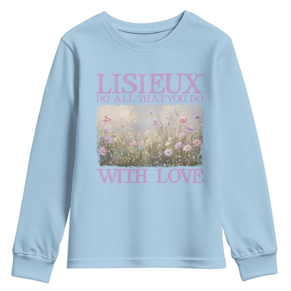 St Therese of Lisieux Youth Sweatshirt Catholic Saint Gift for Girls Orthodox Christian TS10 Light Blue Print Your Wear