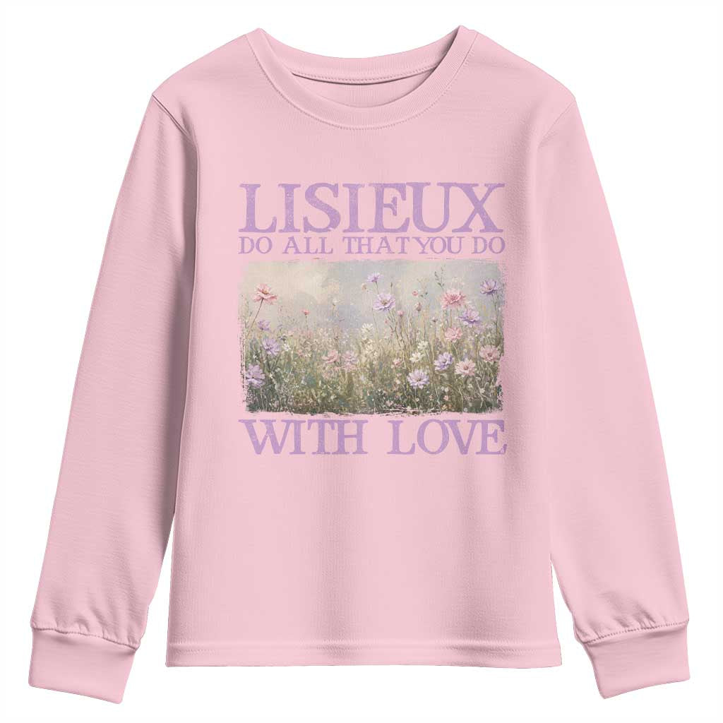 St Therese of Lisieux Youth Sweatshirt Catholic Saint Gift for Girls Orthodox Christian TS10 Light Pink Print Your Wear