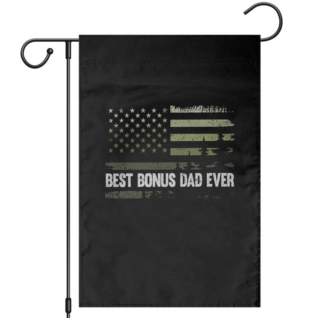 Best Bonus Dad Ever Garden Flag Stepdad American Flag Trees Outdoor Wildlife Nature Vintage Forest TS10 Black Print Your Wear
