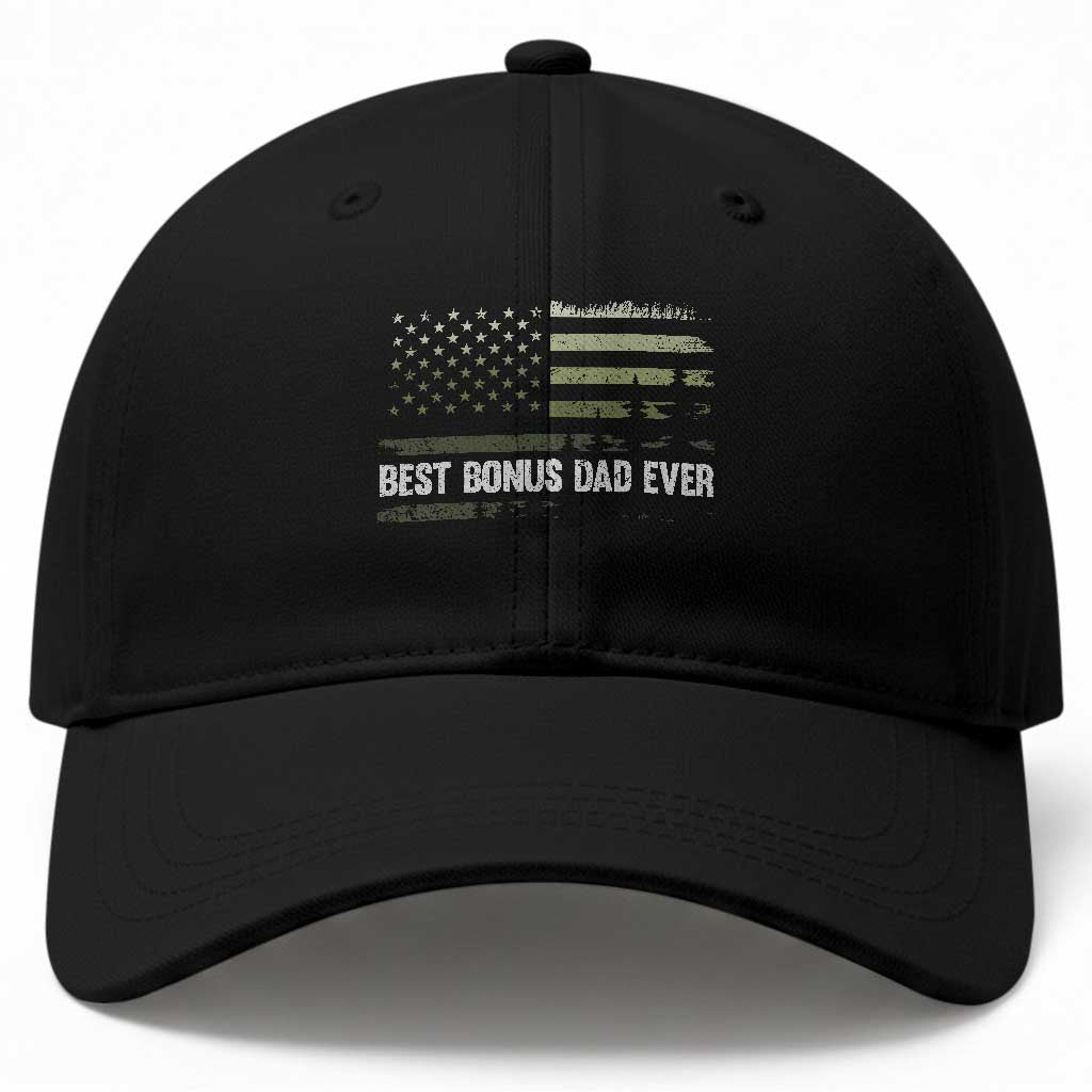 Best Bonus Dad Ever Baseball Cap Stepdad American Flag Trees Outdoor Wildlife Nature Vintage Forest TS10 Print Your Wear