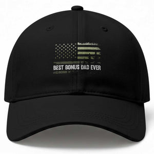 Best Bonus Dad Ever Baseball Cap Stepdad American Flag Trees Outdoor Wildlife Nature Vintage Forest TS10 Print Your Wear