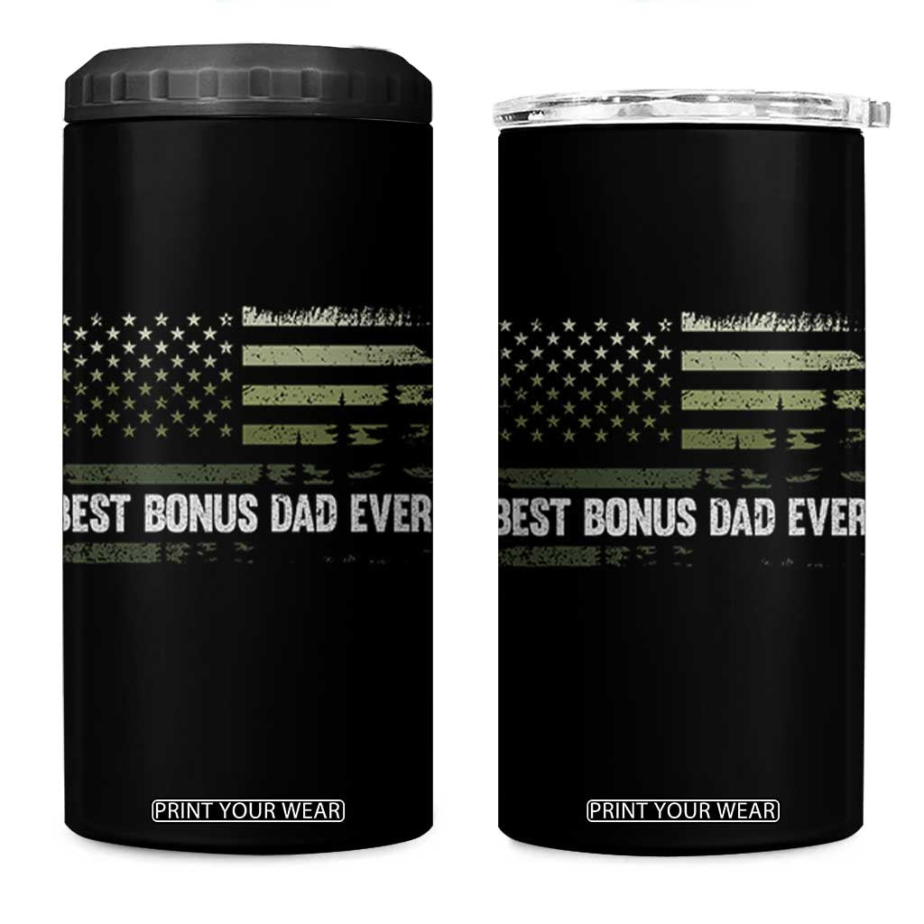 Best Bonus Dad Ever 4 in 1 Can Cooler Tumbler Stepdad American Flag Trees Outdoor Wildlife Nature Vintage Forest TS10 One Size: 16 oz Black Print Your Wear