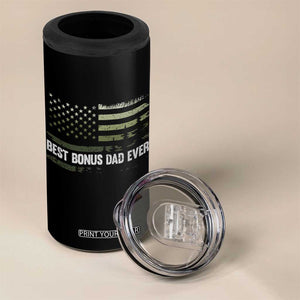 Best Bonus Dad Ever 4 in 1 Can Cooler Tumbler Stepdad American Flag Trees Outdoor Wildlife Nature Vintage Forest TS10 Print Your Wear
