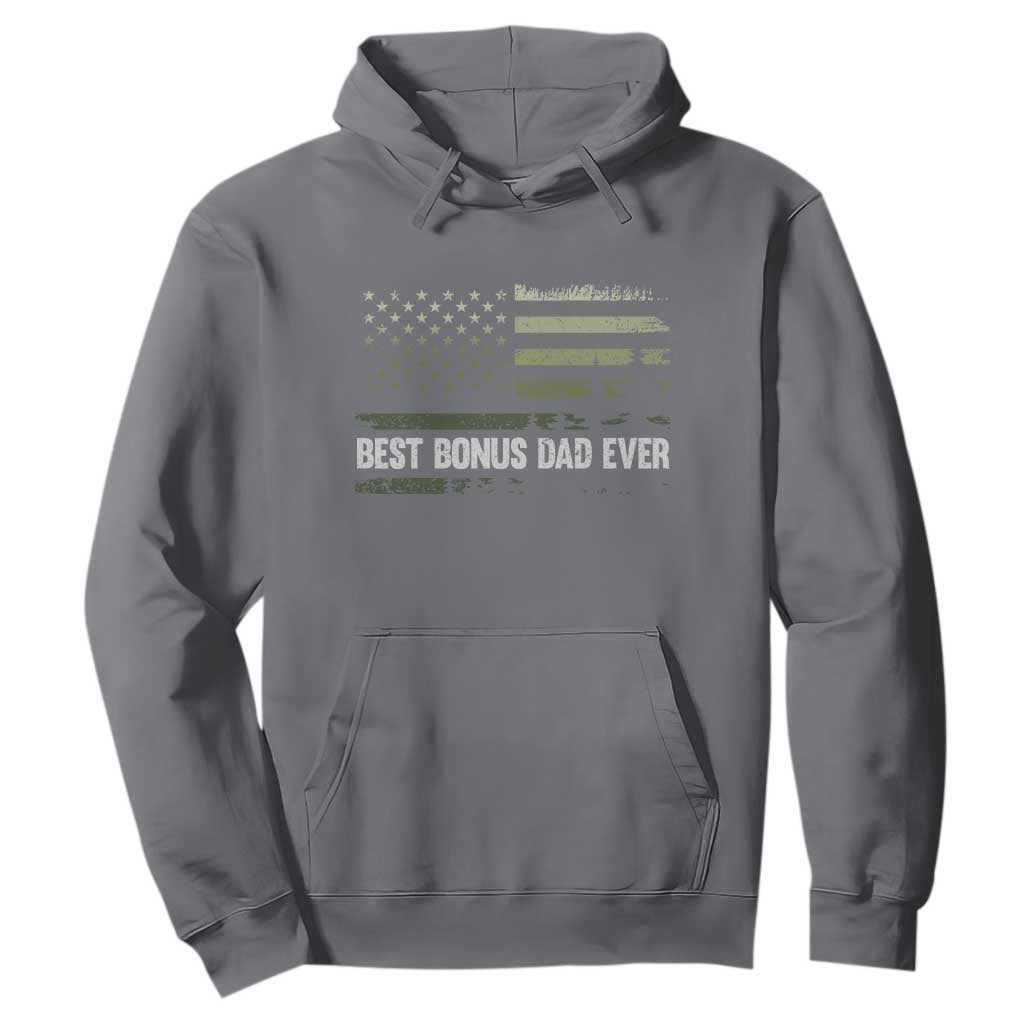 Best Bonus Dad Ever Hoodie Stepdad American Flag Trees Outdoor Wildlife Nature Vintage Forest TS10 Charcoal Print Your Wear