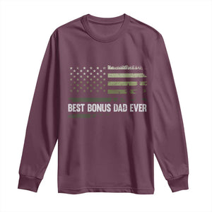Best Bonus Dad Ever Long Sleeve Shirt Stepdad American Flag Trees Outdoor Wildlife Nature Vintage Forest TS10 Maroon Print Your Wear
