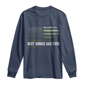 Best Bonus Dad Ever Long Sleeve Shirt Stepdad American Flag Trees Outdoor Wildlife Nature Vintage Forest TS10 Navy Print Your Wear