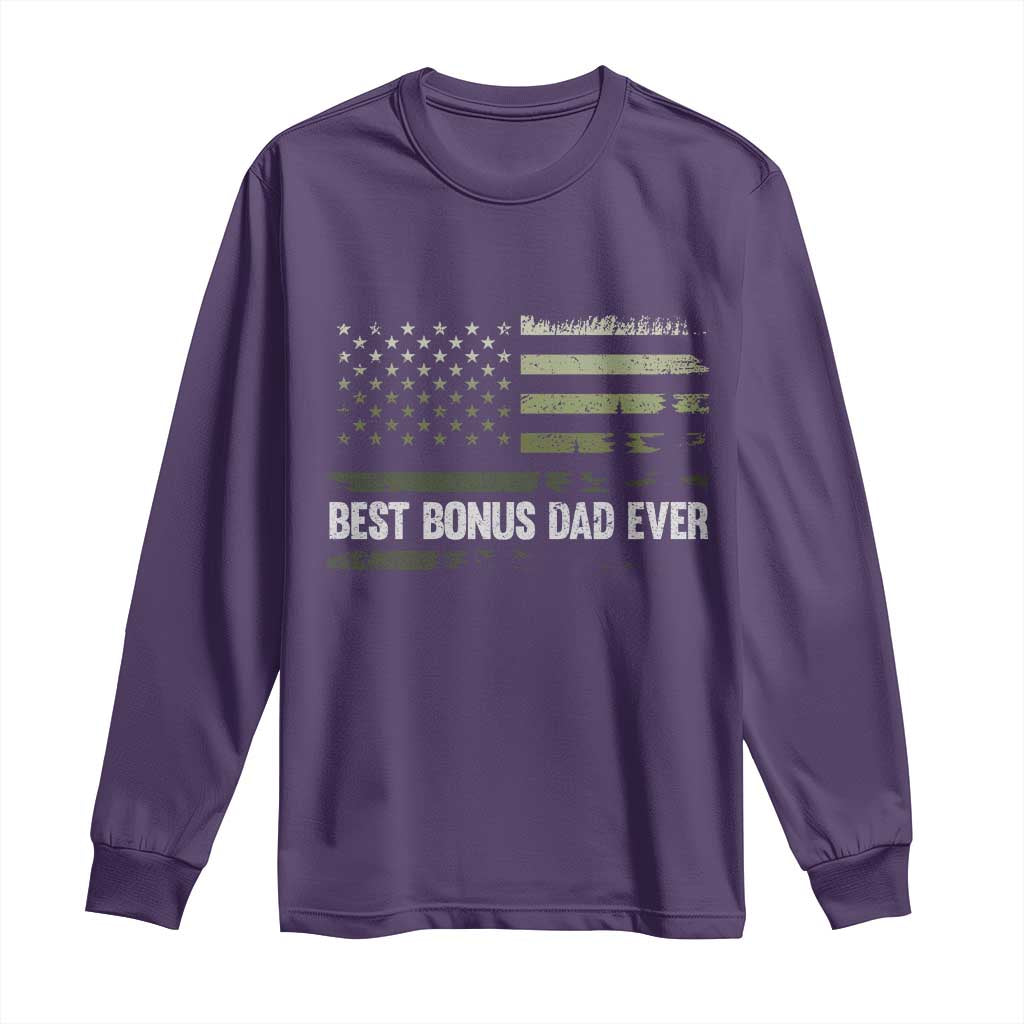 Best Bonus Dad Ever Long Sleeve Shirt Stepdad American Flag Trees Outdoor Wildlife Nature Vintage Forest TS10 Purple Print Your Wear