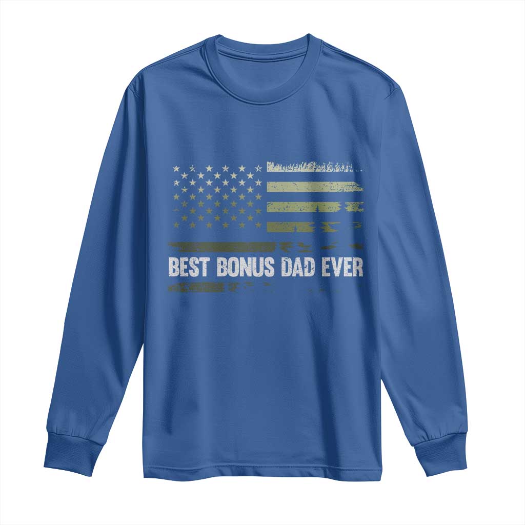 Best Bonus Dad Ever Long Sleeve Shirt Stepdad American Flag Trees Outdoor Wildlife Nature Vintage Forest TS10 Royal Blue Print Your Wear