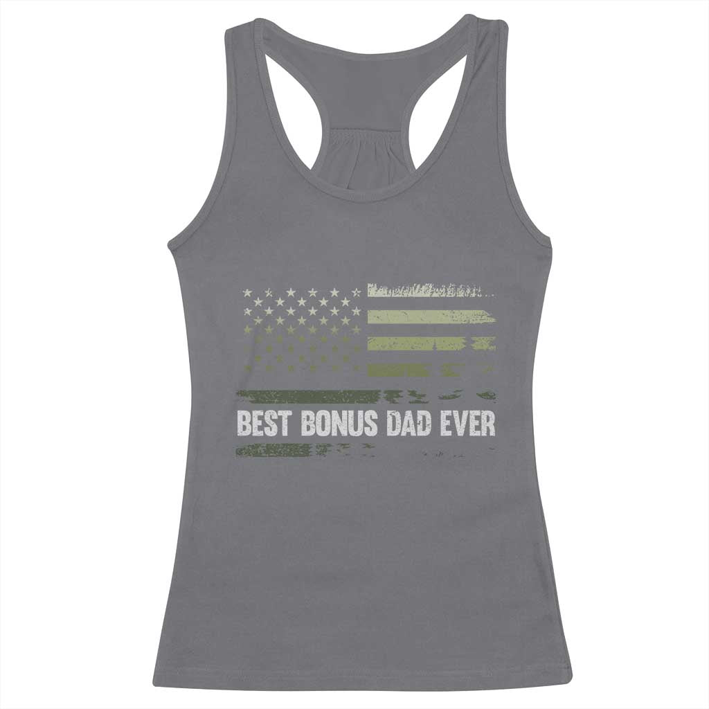 Best Bonus Dad Ever Racerback Tank Top Stepdad American Flag Trees Outdoor Wildlife Nature Vintage Forest TS10 Charcoal Print Your Wear