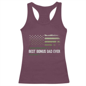 Best Bonus Dad Ever Racerback Tank Top Stepdad American Flag Trees Outdoor Wildlife Nature Vintage Forest TS10 Maroon Print Your Wear