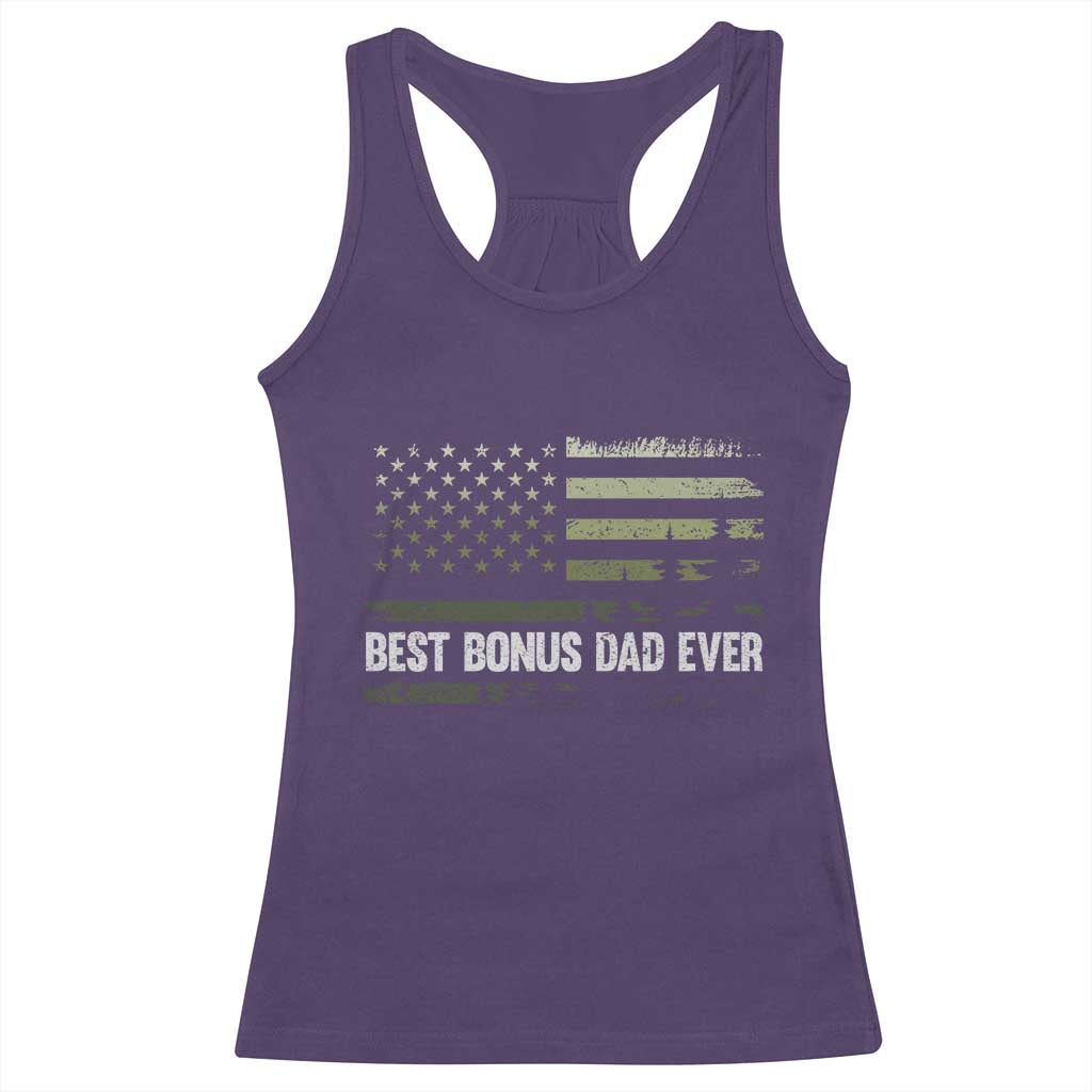 Best Bonus Dad Ever Racerback Tank Top Stepdad American Flag Trees Outdoor Wildlife Nature Vintage Forest TS10 Purple Print Your Wear