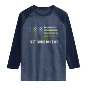 Best Bonus Dad Ever Raglan Shirt Stepdad American Flag Trees Outdoor Wildlife Nature Vintage Forest TS10 Heather Denim Navy Print Your Wear