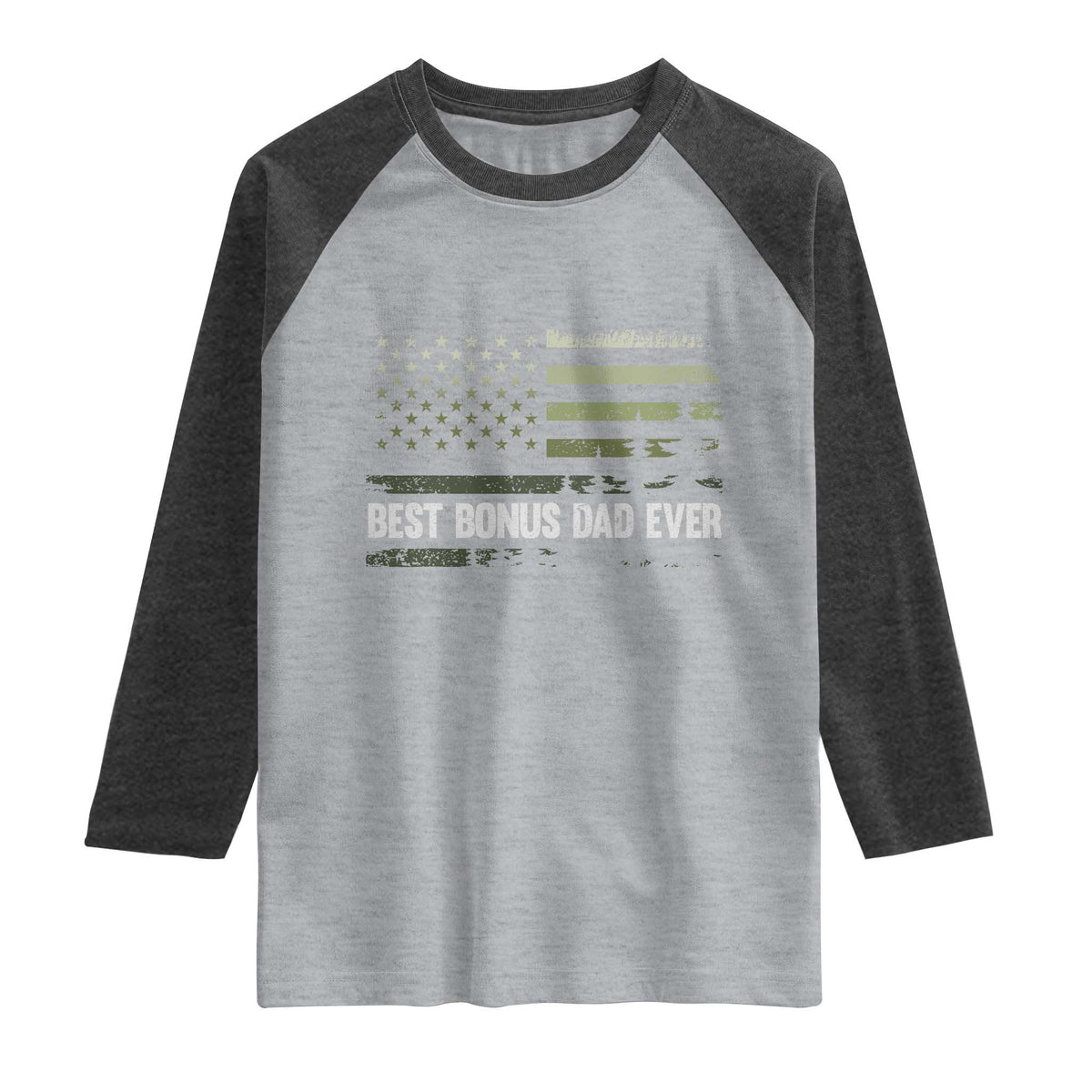 Best Bonus Dad Ever Raglan Shirt Stepdad American Flag Trees Outdoor Wildlife Nature Vintage Forest TS10 Heather Gray Heather Charcoal Print Your Wear