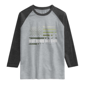 Best Bonus Dad Ever Raglan Shirt Stepdad American Flag Trees Outdoor Wildlife Nature Vintage Forest TS10 Heather Gray Heather Charcoal Print Your Wear