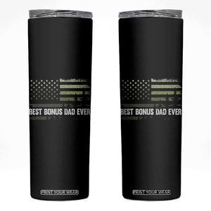 Best Bonus Dad Ever Skinny Tumbler Stepdad American Flag Trees Outdoor Wildlife Nature Vintage Forest TS10 Black Print Your Wear
