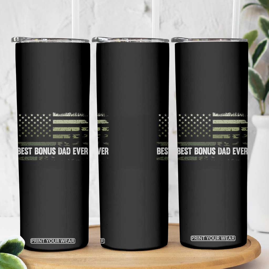 Best Bonus Dad Ever Skinny Tumbler Stepdad American Flag Trees Outdoor Wildlife Nature Vintage Forest TS10 Print Your Wear