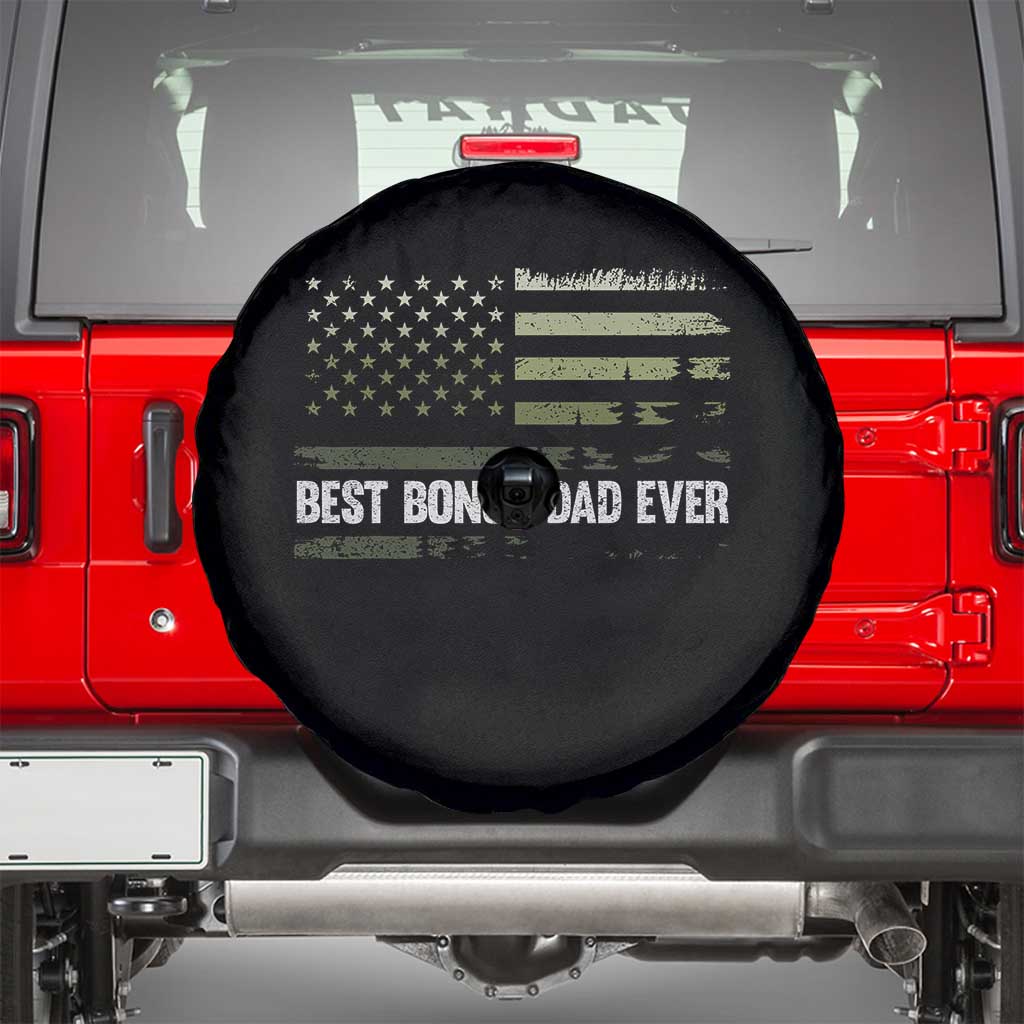 Best Bonus Dad Ever Spare Tire Cover Stepdad American Flag Trees Outdoor Wildlife Nature Vintage Forest TS10 Black Print Your Wear