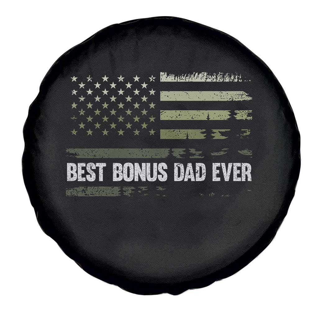 Best Bonus Dad Ever Spare Tire Cover Stepdad American Flag Trees Outdoor Wildlife Nature Vintage Forest TS10 Print Your Wear