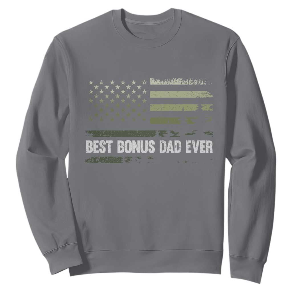 Best Bonus Dad Ever Sweatshirt Stepdad American Flag Trees Outdoor Wildlife Nature Vintage Forest TS10 Charcoal Print Your Wear