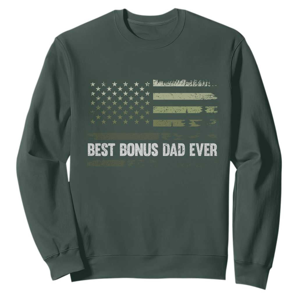 Best Bonus Dad Ever Sweatshirt Stepdad American Flag Trees Outdoor Wildlife Nature Vintage Forest TS10 Dark Forest Green Print Your Wear