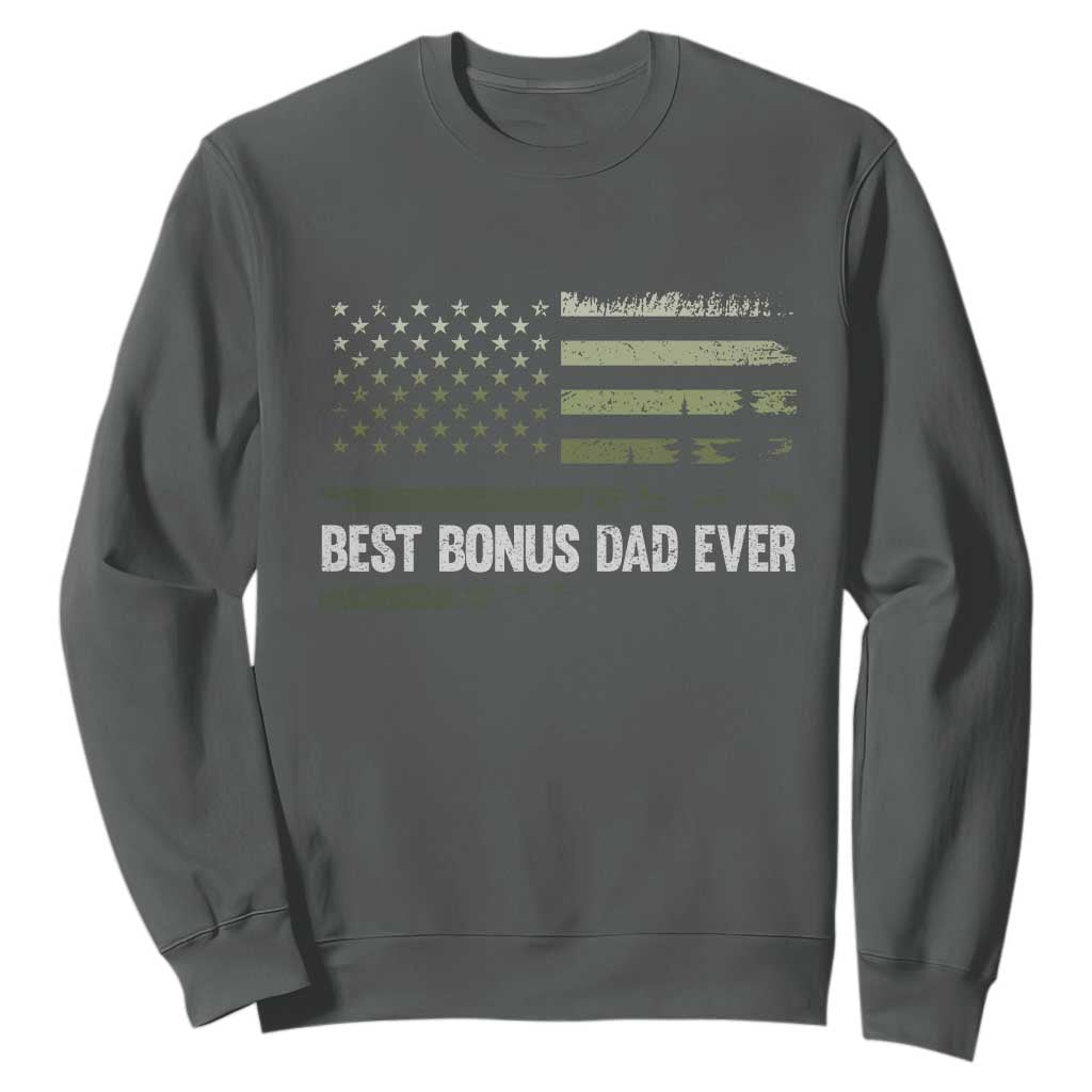Best Bonus Dad Ever Sweatshirt Stepdad American Flag Trees Outdoor Wildlife Nature Vintage Forest TS10 Dark Heather Print Your Wear