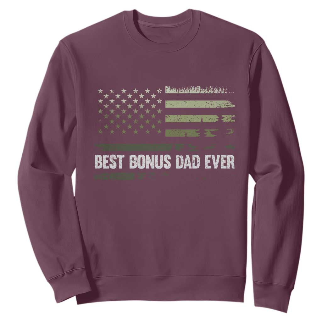 Best Bonus Dad Ever Sweatshirt Stepdad American Flag Trees Outdoor Wildlife Nature Vintage Forest TS10 Maroon Print Your Wear