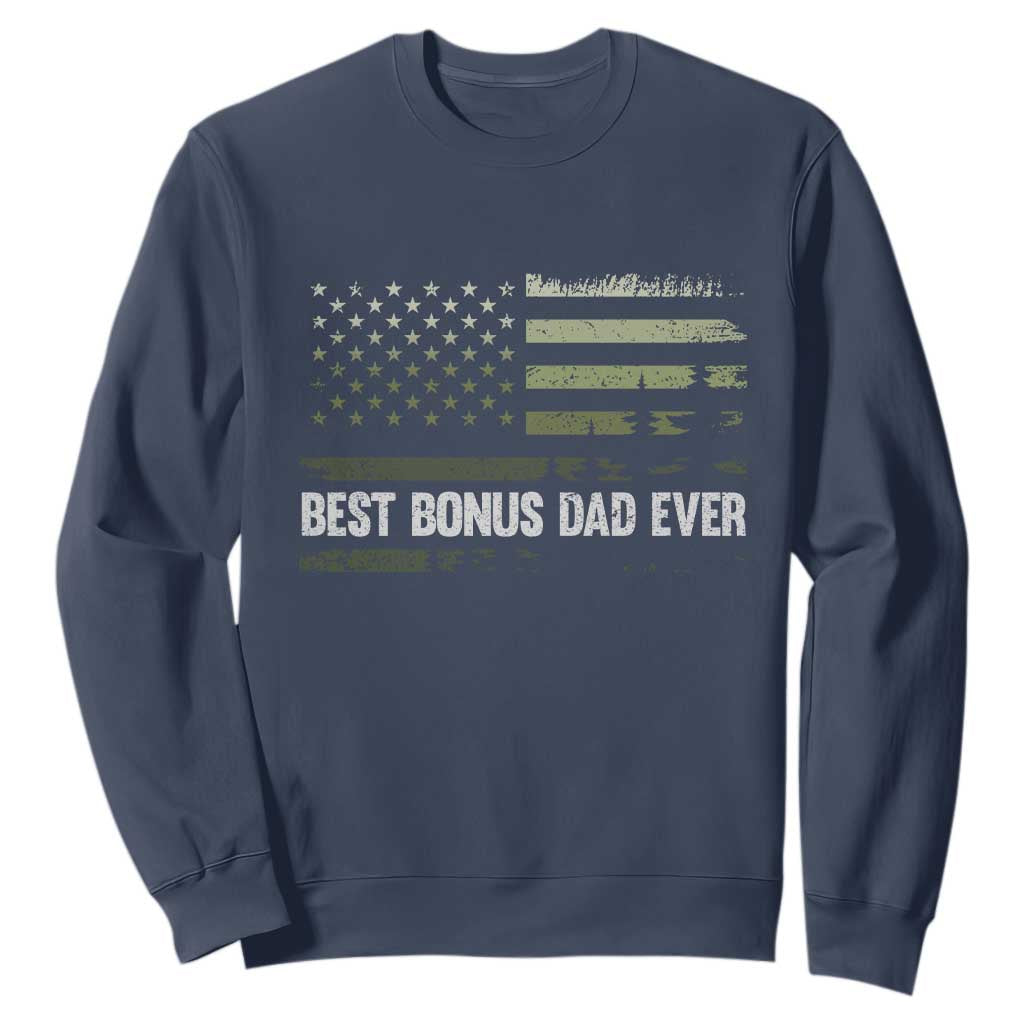 Best Bonus Dad Ever Sweatshirt Stepdad American Flag Trees Outdoor Wildlife Nature Vintage Forest TS10 Navy Print Your Wear