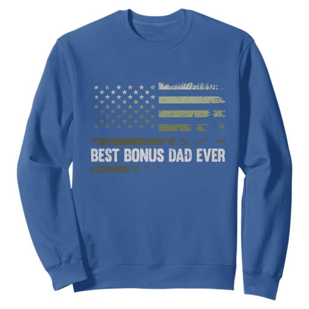 Best Bonus Dad Ever Sweatshirt Stepdad American Flag Trees Outdoor Wildlife Nature Vintage Forest TS10 Royal Blue Print Your Wear