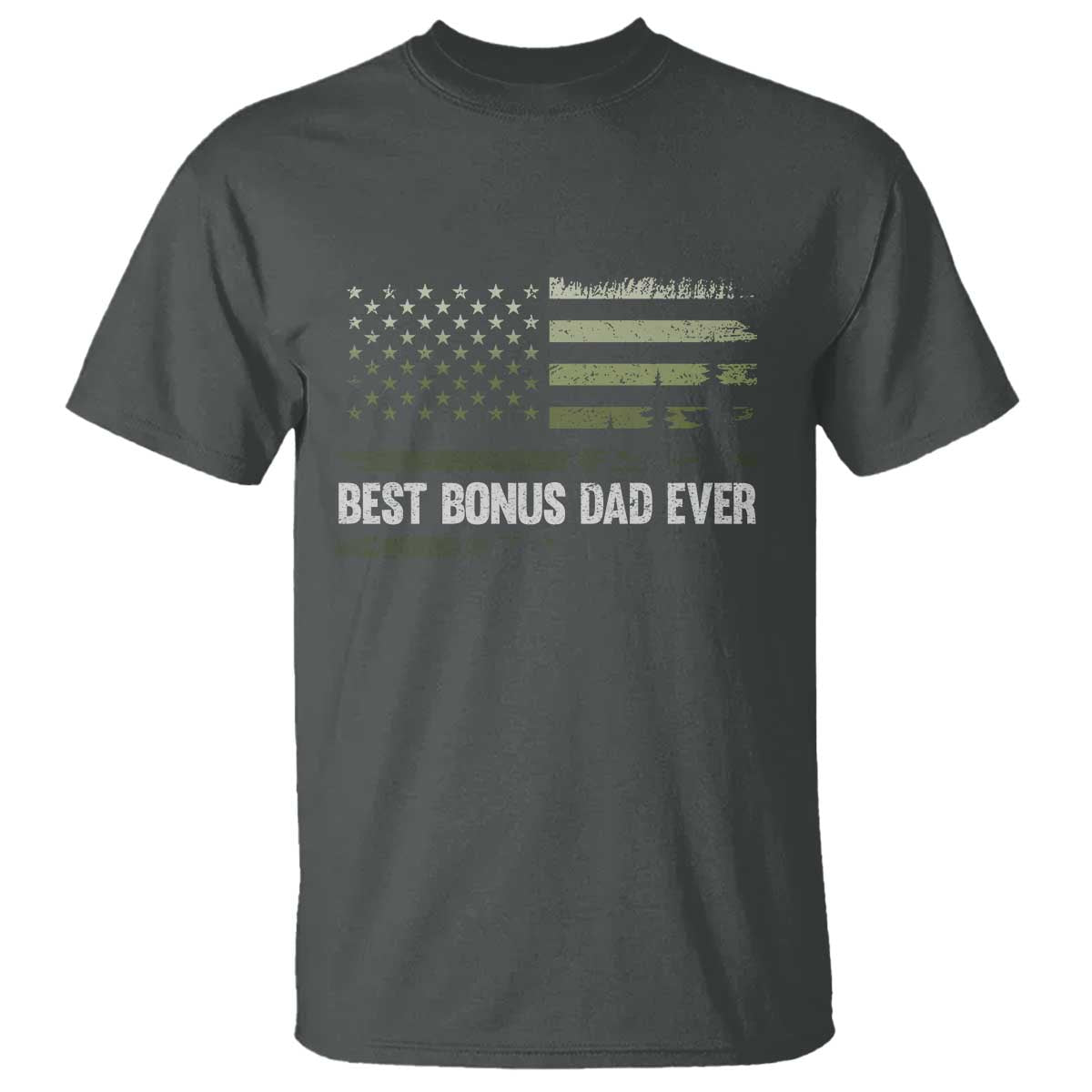Best Bonus Dad Ever T Shirt Stepdad American Flag Trees Outdoor Wildlife Nature Vintage Forest TS10 Dark Heather Print Your Wear