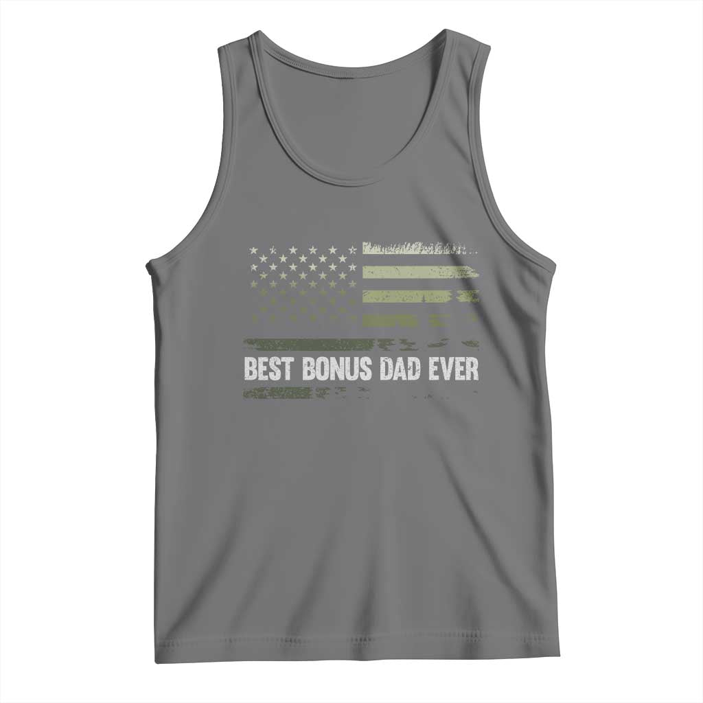 Best Bonus Dad Ever Tank Top Stepdad American Flag Trees Outdoor Wildlife Nature Vintage Forest TS10 Black Heather Print Your Wear