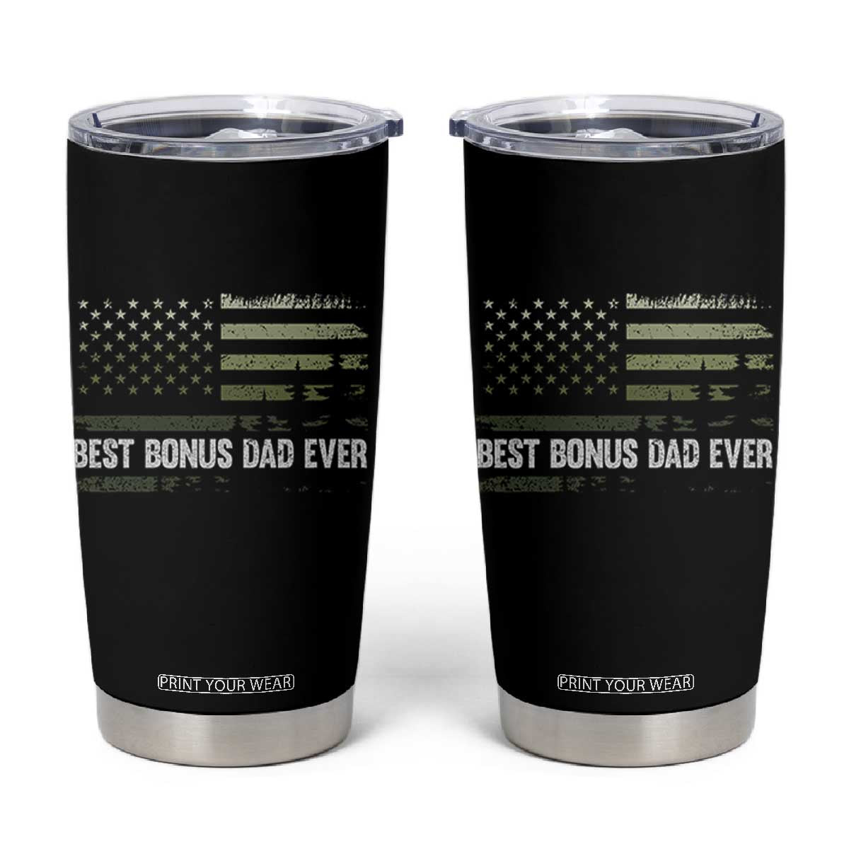 Best Bonus Dad Ever Tumbler Cup Stepdad American Flag Trees Outdoor Wildlife Nature Vintage Forest TS10 Black Print Your Wear