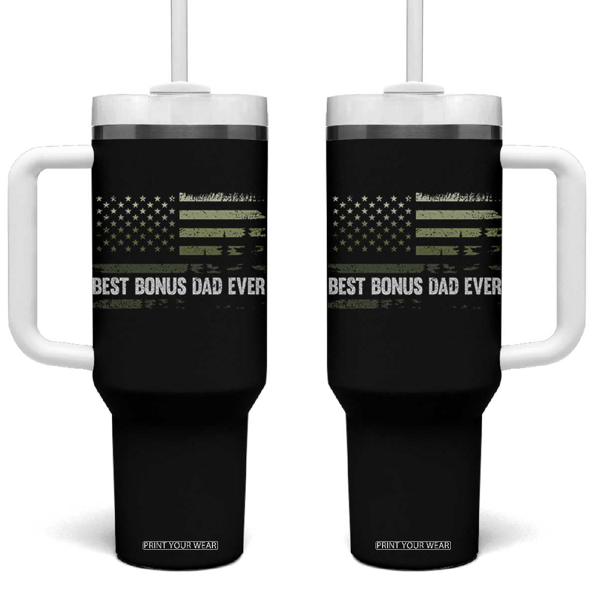 Best Bonus Dad Ever Tumbler With Handle Stepdad American Flag Trees Outdoor Wildlife Nature Vintage Forest TS10 One Size: 40 oz Black Print Your Wear