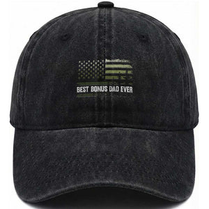Best Bonus Dad Ever Washed Cotton Baseball Cap Stepdad American Flag Trees Outdoor Wildlife Nature Vintage Forest TS10 Print Your Wear