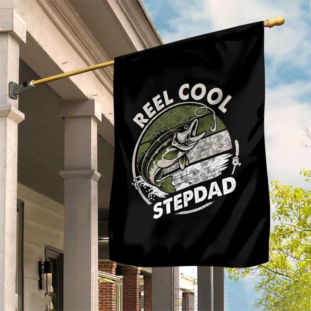 Reel Cool Stepdad Garden Flag Fathers Day Gift for Fisherman Bonus Dad