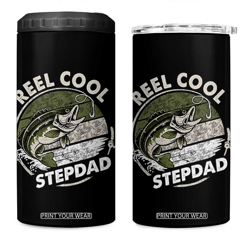 Reel Cool Stepdad 4 in 1 Can Cooler Tumbler Fathers Day Gift for Fisherman Bonus Dad
