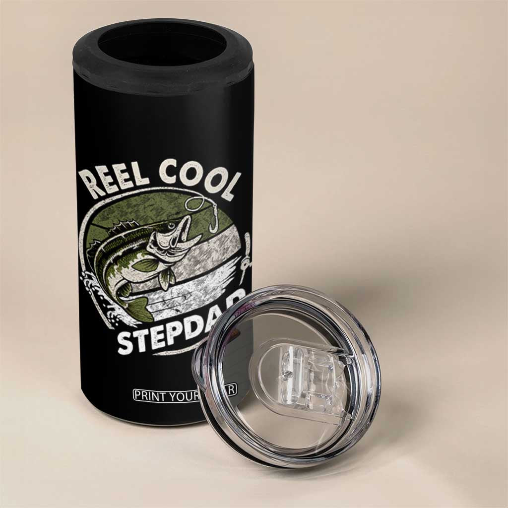 Reel Cool Stepdad 4 in 1 Can Cooler Tumbler Fathers Day Gift for Fisherman Bonus Dad
