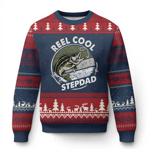 Reel Cool Stepdad Ugly Christmas Sweater Fathers Day Gift for Fisherman Bonus Dad