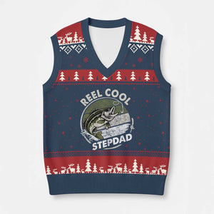 Reel Cool Stepdad V-Neck Knit Sweater Vest Fathers Day Gift for Fisherman Bonus Dad
