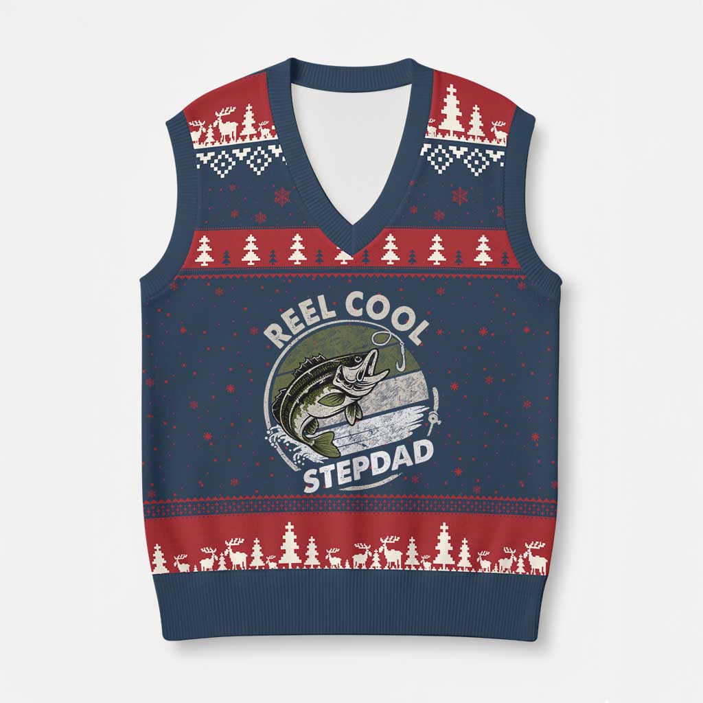 Reel Cool Stepdad V-Neck Knit Sweater Vest Fathers Day Gift for Fisherman Bonus Dad TS10 Navy Red Print Your Wear