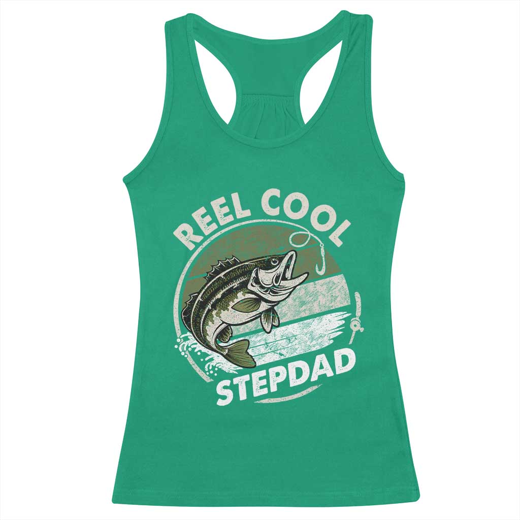 Reel Cool Stepdad Racerback Tank Top Fathers Day Gift for Fisherman Bonus Dad