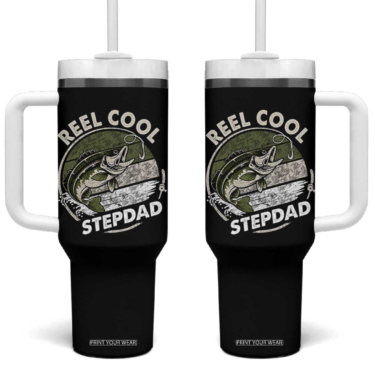 Reel Cool Stepdad Tumbler With Handle Fathers Day Gift for Fisherman Bonus Dad TS10 One Size: 40 oz Black Print Your Wear